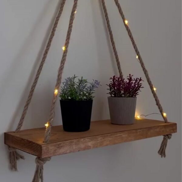 Étagère Lumineuse LED en bois Naturelle avec corde de jute – Image 2