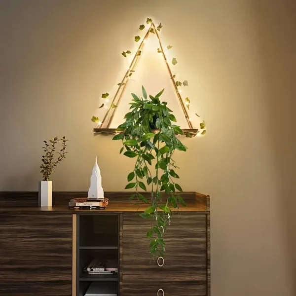 Étagère Lumineuse LED en bois Naturelle avec corde de jute – Image 3