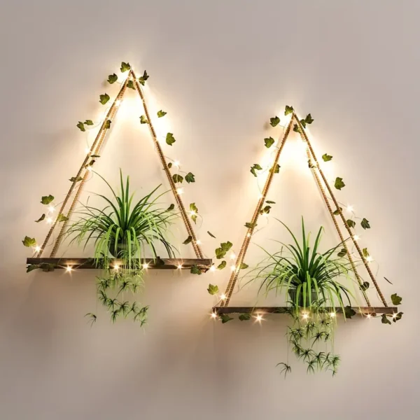 Étagère Lumineuse LED en bois Naturelle avec corde de jute – Image 5